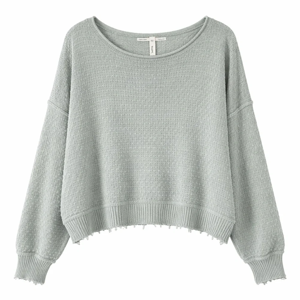 Wishlist Sage Green Textured Knit Sweater | Boho‎ Raw Hem Oversized Sweater M/L